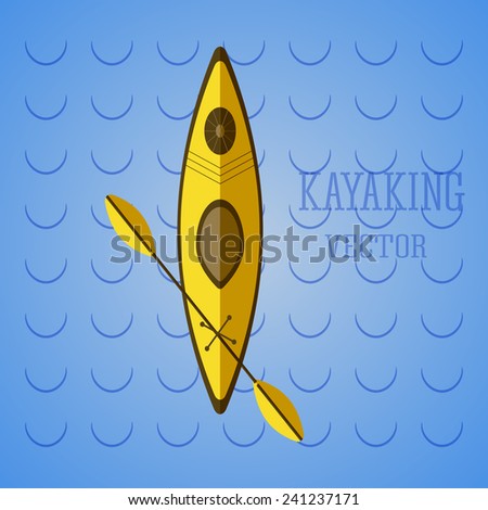 Canoe icon vector. Kayak on blue waves. Summer icon and badge. Camping illustration