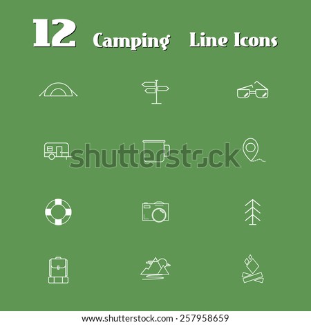 Travel Line Icons for Web and Mobile. Outdoor and camping. Minimalistic design. Light version. Vector illustration