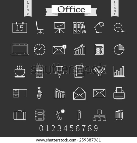 Business and office thin icons set. Trendy line icons for web and mobile.  Vector illustration