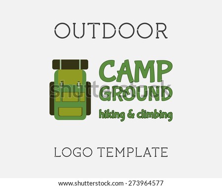 Hiking logo design template. Adventure symbol vector concept. Backpack with sign. Unique unusual logo, icon, badge idea for recreation summer theme. Mountain outdoor adventure. Vector illustration