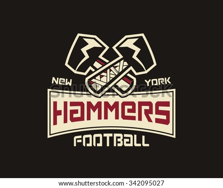 American football label. Hammer logo element innovative and creative inspiration for business company, sport team, university championship etc. Usa sports emblem. Vector illustration