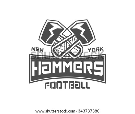 American football label. Hammer logo element innovative and creative inspiration for business company, sport team, university championship etc. Usa sports emblem and logotype. Vector.