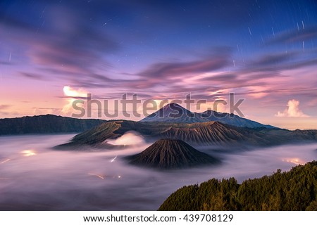 Similar – Image, Stock Photo Night sky over erupting volcano in Spain