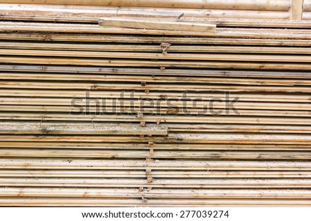 Selection of freshly sawn timber material. Wooden beam