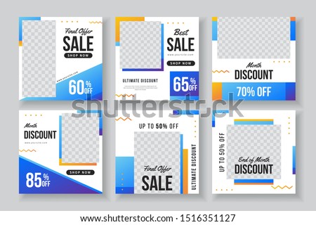 Abstract blue geometric fashion sale instagram post collection. instagram post collection template with photo space.