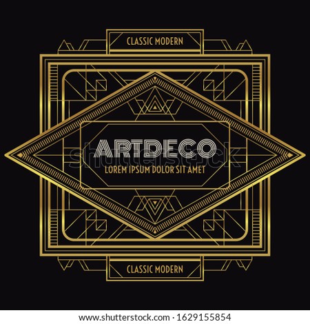 Golden Art deco geometric frame set, for Posters, backgrounds, invitations, cards, discount, social media, sale announcement and more. All lines are not expanded, so you can resize the outline/stroke.