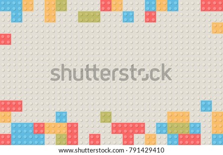 Children toy building block bricks. Horizontal format plastic construction block background. Presentation background.