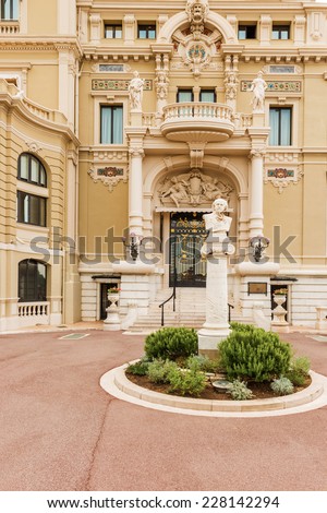 Monte Carlo, Monaco - September 5, 2014:  Entrance doors to the building of the Grand Casino. The Casino is one of the most notable buildings in Principality.
