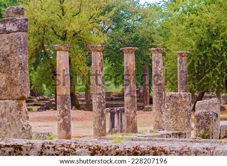 The ruins of Ancient Olympia - original site of the Olympic Games in Ancient Greece.