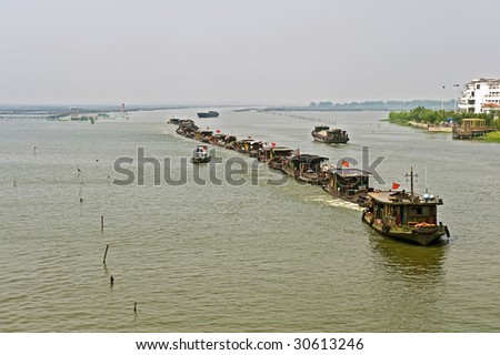 Boat transportation on the river near Shanghai China