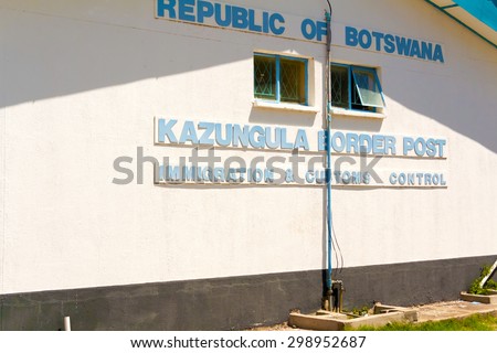 Kazungula, Zambia - April 11, 2015: Border crossing between Zambia and Botswana on Zambezi river. The border crossing at Kazungula.