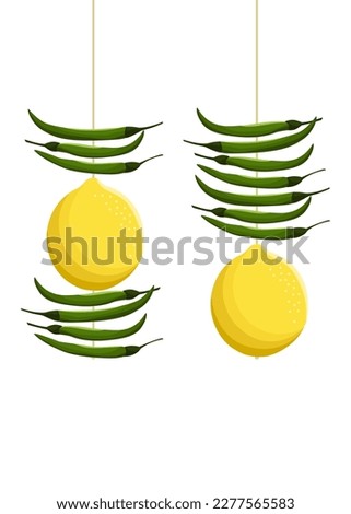 Nimbu mirchi (hanging lemon and chillies), it is an Indian symbol used in household  for protects the person from evil eyes