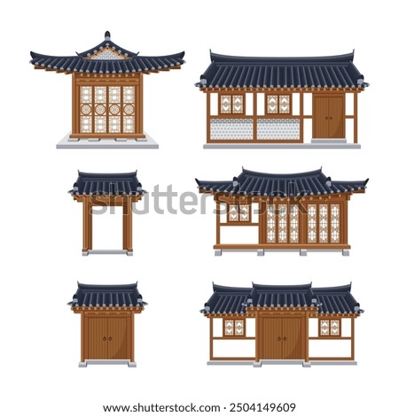 Korean hanok collection. Korean traditional house and gate. Giwajib (tile roofed house)