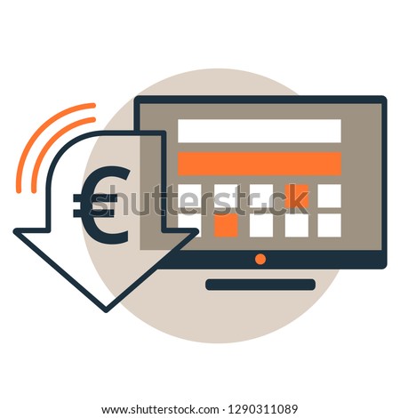 Computer monitor with euro currency discount symbol. Vector icon