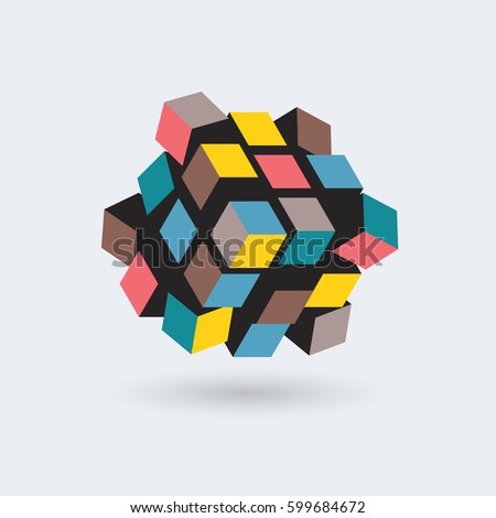 Abstract 3d cube, team building concept, vector illustration