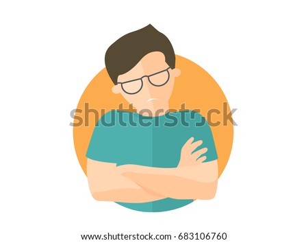 Offended handsome man in glasses. Insult emotion. Flat design sign. Abused guy. Simply editable isolated on white vector illustration