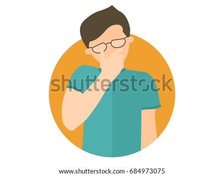 Sad, crying, depressed boy in glasses. Flat design icon. Handsome man in grief, sorrow, trouble. Simply editable isolated on white vector sign