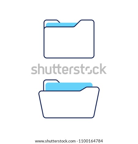 Closed and open folder. Vector icons in flat line style