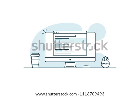 SEO optimization concept. Website promotion. Vector illustration in line art style