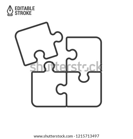 Puzzle pieces. Outline vector icon with editable strokes