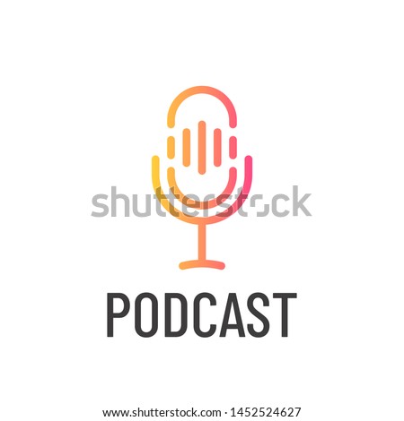 Podcast icon or logo design. Microphone in lina art style. Vector