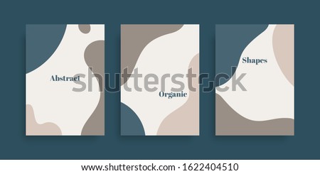 Vector set of minimal  backgrounds with abstract organic shapes and sample text. Contemporary collage. Design for posters, flyers, greeting cards, packaging, branding and wedding invitations
