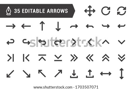 Arrows icons. Big set of line vector arrow icons with editable strokes isolated on white background