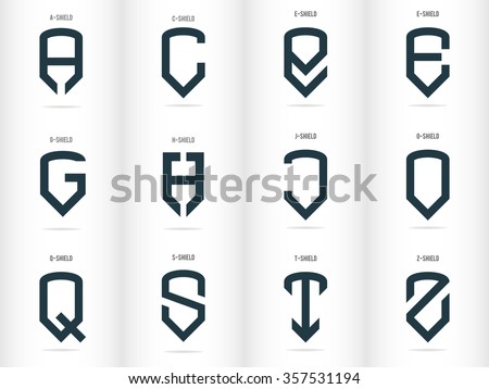 Letters in the form of shields. Logos set. Vector