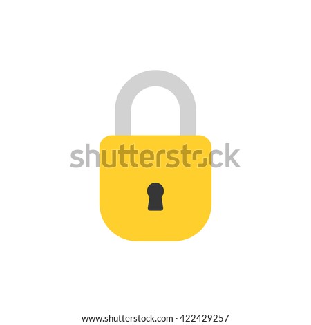 Close lock flat icon. Silhouette lock. Yellow lock isolated on background. Vector