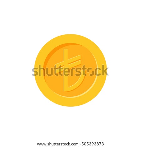 Turkish money in flat cartoon style. Turkish lira isolated on white background. Gold coin