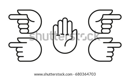 Navigation icon. Left, right and stop sign. Hand gesture. Vector