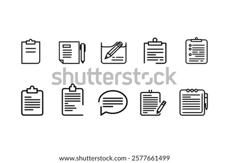 Copywriting Line Icons Set - Text Editing, Clipboard, Pencil, Notepad, and Writing Icon Symbols. Vector Illustration