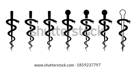 Staff of Asclepius or Caduceus, medical logo. Esculapsign icon. Health or medicine symbol snake. Other name Rod of Aesculapius. Flat vector symbol. Doctor esculaap, drugstor or pharmacy sign