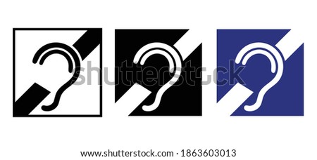 Deaf, limited hearing. Deafness symbol and audible sign. Hearing loss impairment logo. Flat vector ear pictogram signs. Universal access icon, hard of hearing. Assistive listening systems Symbols.
