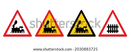 Stop, no ban, train crossing or Railroad crossover signal. Allowed, warning sign or signboard. Railroad barrier element. Cartoon old train barriers, close icon. Flat vector railway pictogram. 