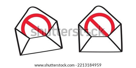 Stop, no advertising. No ads sign. Red circle background. Advertisement prohibited sign. Digital security concept. No spam or junk email. Cartoon e mail or mailing. No Cookies. Postcard, envelope