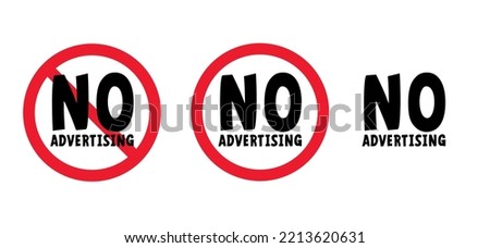 Stop, no advertising. No ads sign. Red circle background. Advertisement prohibited sign. Digital security concept. No spam or junk email. Cartoon e mail or mailing. No Cookies