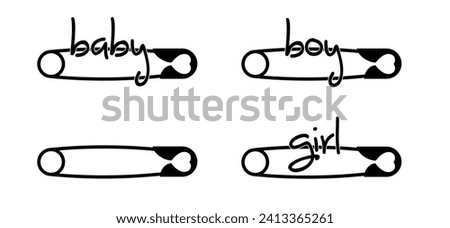New Born. Boy, girl or blue, pink baby pin. Love heart safety pin. Opened and closed pins. pierced and clipping path sign. Vector safetypin icon. Open and close safety pins. Pregnant or coming soon. 