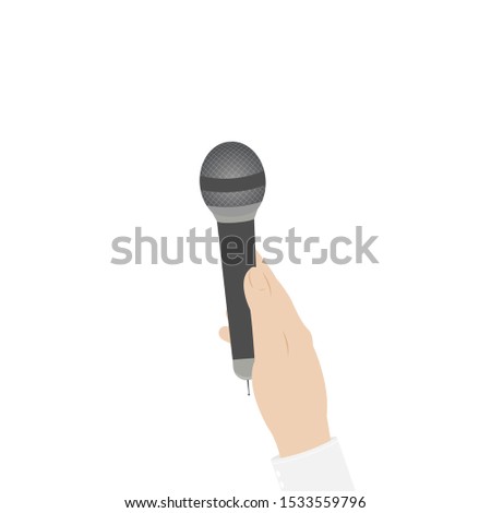 Holding Microphone. White Background. Vector illustration