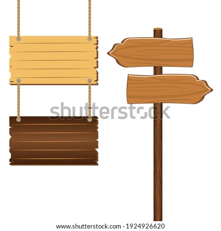 Wooden sign boards blank empty planks or signboards.  Road sign, pointers for information, advertising. Arrow shapes empty wooden for message illustration vector