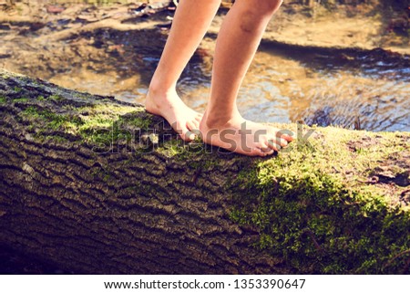 Similar – Image, Stock Photo Young female walking barefoot on wet sand