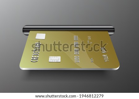Insert the ATM card and credit card  in the card insert slot for withdrawing money from the bank's ATM,vector for financial concept design,credit card Gold color in slot Foto d'archivio © 