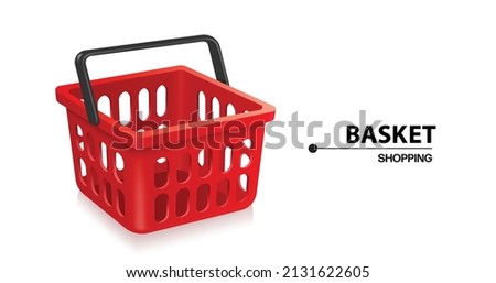 red shopping basket isolated on white background for shopping advertising design,vector 3d virtual for promotion shopping concept design