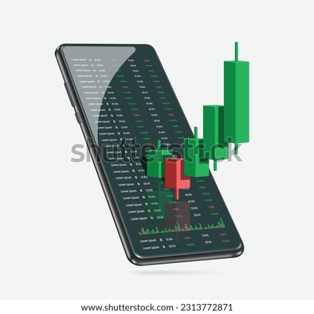 Stock Chart or Cryptocurrency Chart uptrend from red to green and profitable for trader and all place on smartphone screen ,vector 3d isolated for making media about stock trading investment