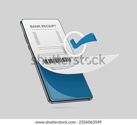 order confirmation icon or a financial transaction confirmation icon and a paper receipt or payment slip appear on smartphone screen, vector 3d isolated for payment online, financial concept design