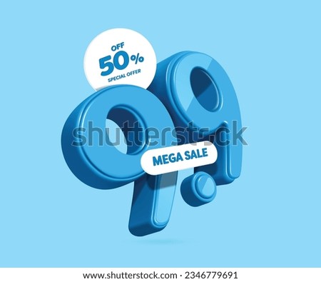 Number 9.9 in blue 3D floating in air looks like movement and there are promotion special offers, mega sale, 50% off, placed on front and top, vector 3d for promotion on the ninth day of ninth month