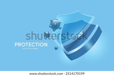 Double-layered glass shield protects and protects against viruses or germs and dirt, 3d vector on blue background for advertising design for disinfectant or prophylactic medicinal products.