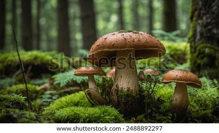 Similar – Image, Stock Photo Mushroom in moss Forest