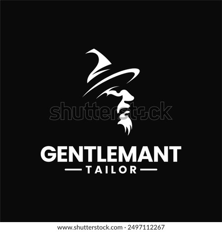 beard man gentleman mafia mafioso gangster bandit cowboy western with lincoln victorian felt top hat silhouette for gentleman fashion boutique tailor clothes vintage retro classic logo design