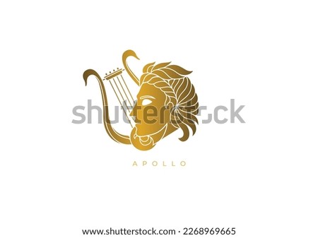 Gold design logo for Apollo, the ancient Greek god of prophecy and oracles, music, song and poetry, archery. Vector file for any resolution without losing its quality.